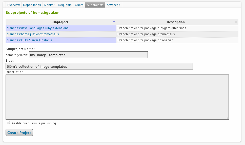 Creating a Subproject